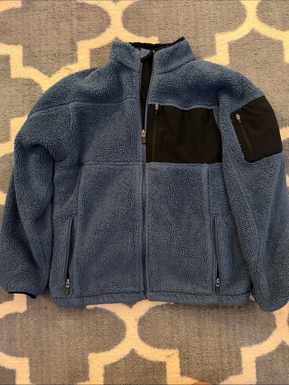 L.L. Bean Navy Blue Sherpa Jacket with Black Trim